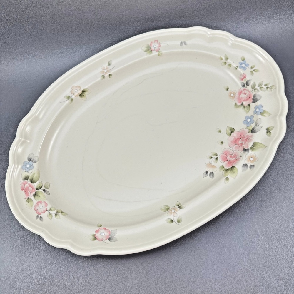 Pfaltzgraff Tea Rose Platter Pink Floral Stoneware Serving Cottagecore USA Vtg